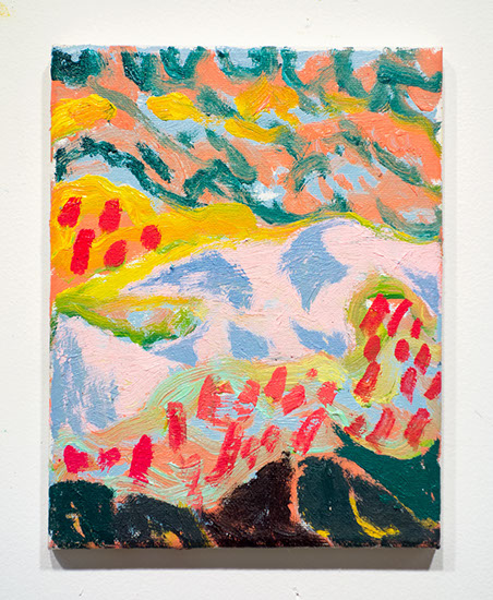 This is a painting of a fanciful landscape inspired by West Texas and Big Bend. 