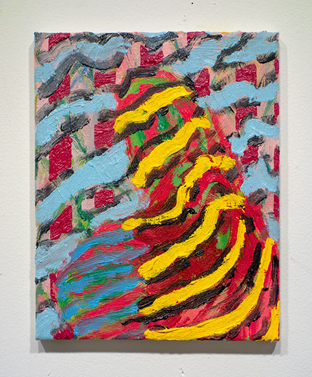 A mystical spiritual warriar wanders through a miasma in this small painting. 